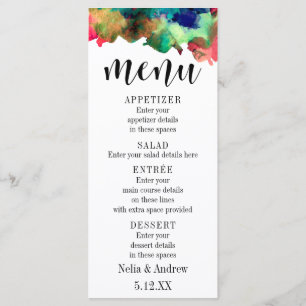 Typography with Colourful Watercolor Wedding Menu