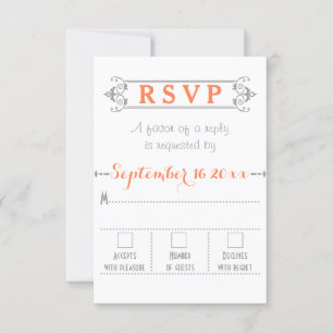 Typography with vintage frame coral wedding RSVP Card