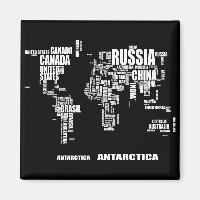 Typography World Map Magnet (Front)