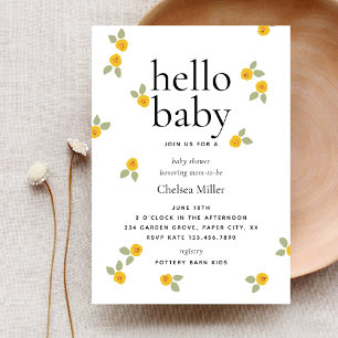 Typography Yellow Floral Hello Baby Shower Invitation