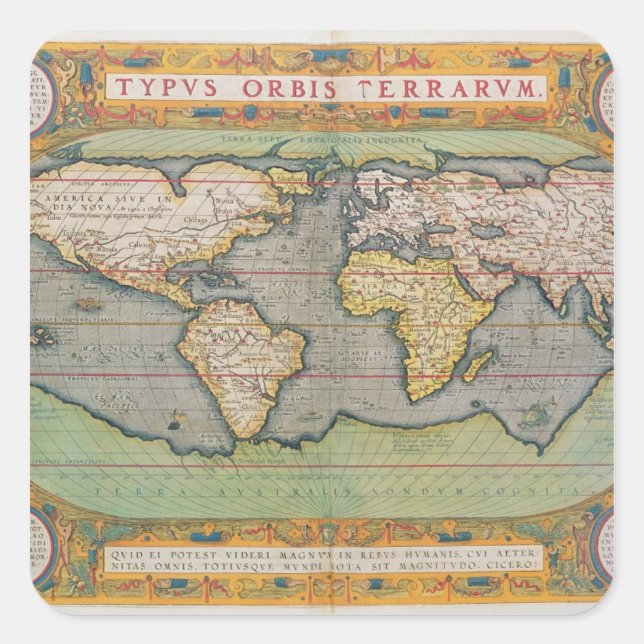 Typus Orbis Terrarum, map of the world Square Sticker (Front)