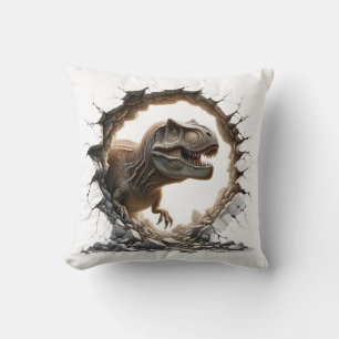  tyrannosaurs rex escaping through a hole cushion