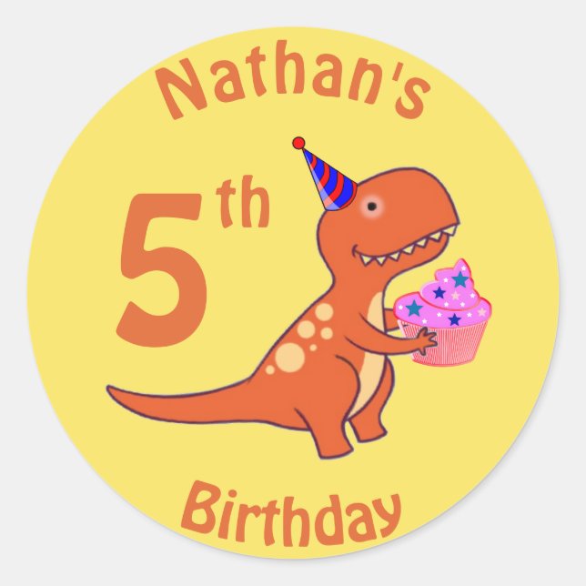 Tyrannosaurus Birthday Classic Round Sticker (Front)