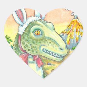 TYRANNOSAURUS, CUTE T-REX, EASTER BUNNY DINO HEART STICKER