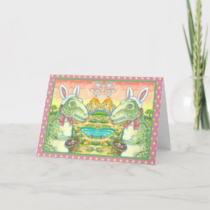 TYRANNOSAURUS, CUTE T-REX, EASTER BUNNY DINO HOLIDAY CARD