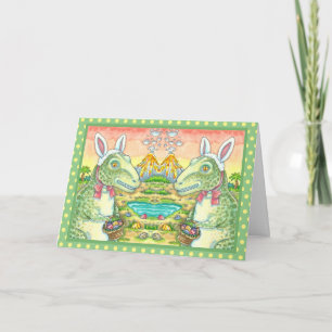 TYRANNOSAURUS,  CUTE T-REX, EASTER BUNNY DINO HOLIDAY CARD