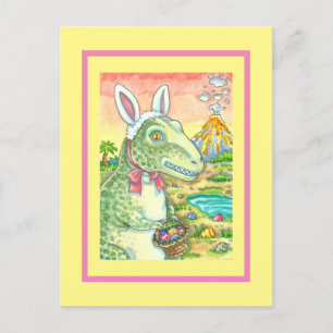 TYRANNOSAURUS,  CUTE T-REX, EASTER BUNNY DINO HOLIDAY POSTCARD