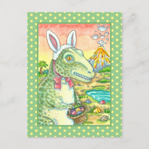 TYRANNOSAURUS,  CUTE T-REX, EASTER BUNNY DINO HOLIDAY POSTCARD