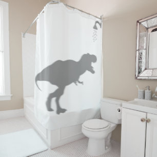 Tyrannosaurus Dinosaur Silhouette Shadow Behind Shower Curtain