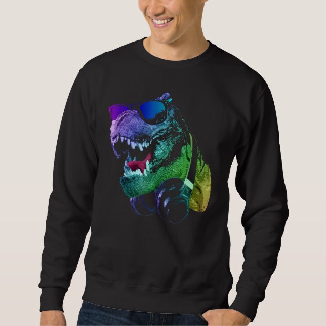 Tyrannosaurus Dinosaur T Rex With Sunglasses And H Sweatshirt (Front)