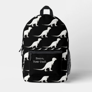 Tyrannosaurus Dinosaurs White on Black Backpacks