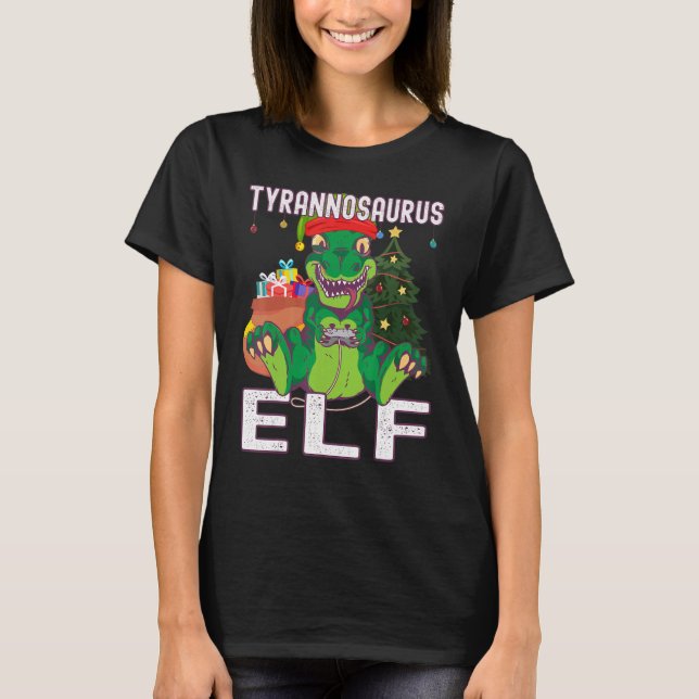 Tyrannosaurus Elf Paused My Game To Be Here Christ T-Shirt (Front)