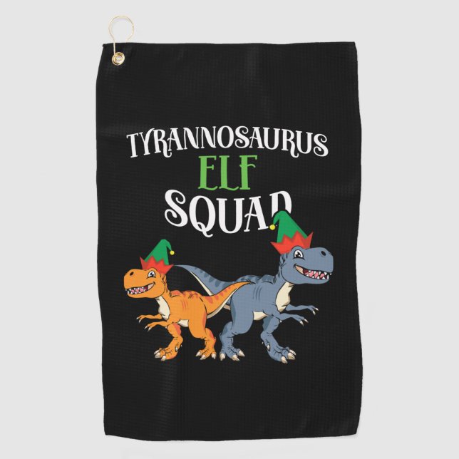Tyrannosaurus Elf Squad Xmas T-Rex Dinosaur Christ Golf Towel (Front)