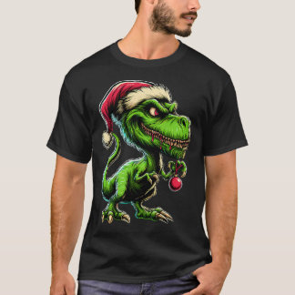 Tyrannosaurus Rex as The Grinch on Christmas T-Shirt