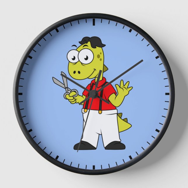 Tyrannosaurus Rex Barber With Scissors. Clock (Front)
