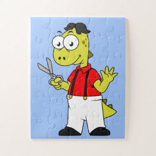 Tyrannosaurus Rex Barber With Scissors. Jigsaw Puzzle