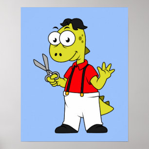 Tyrannosaurus Rex Barber With Scissors. Poster