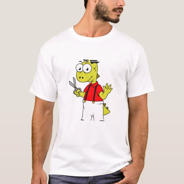 Tyrannosaurus Rex Barber With Scissors. T-Shirt (Front)
