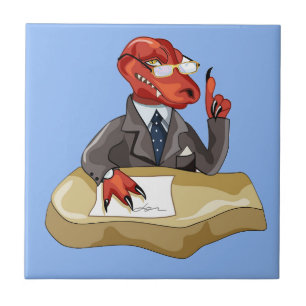 Tyrannosaurus Rex Boss Sitting At A Desk. 2 Ceramic Tile