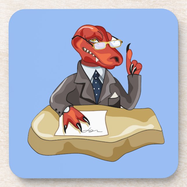 Tyrannosaurus Rex Boss Sitting At A Desk. 2 Coaster (Front)