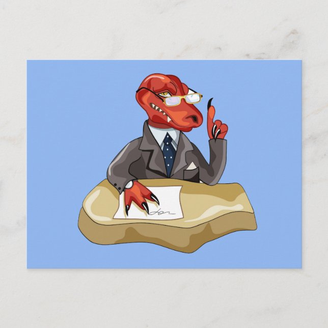 Tyrannosaurus Rex Boss Sitting At A Desk. 2 Postcard (Front)