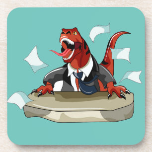 Tyrannosaurus Rex Boss Sitting At A Desk. Coaster