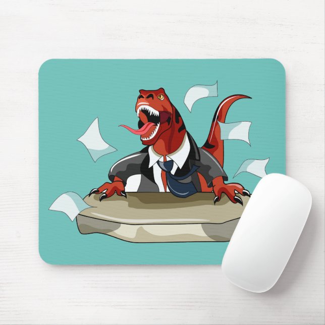Tyrannosaurus Rex Boss Sitting At A Desk. Mouse Pad (With Mouse)