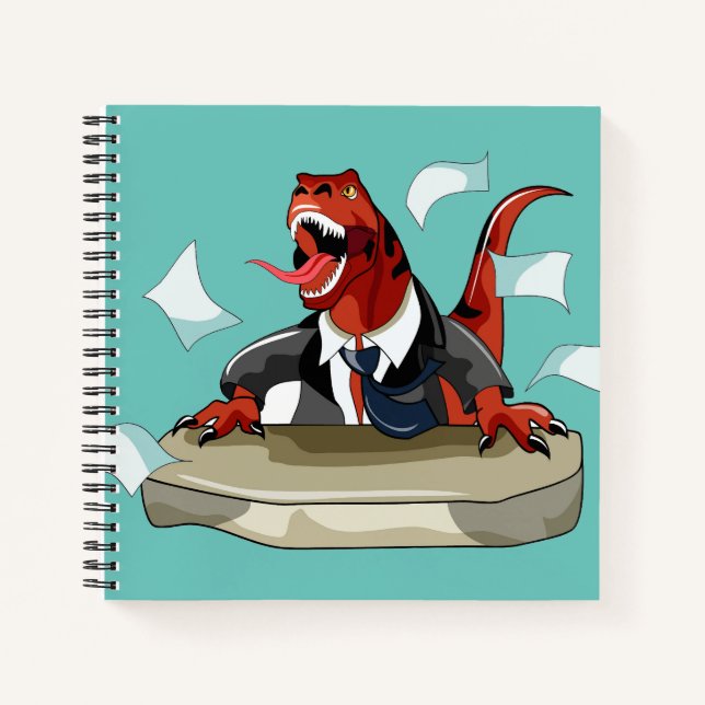 Tyrannosaurus Rex Boss Sitting At A Desk. Notebook (Front)