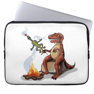 Tyrannosaurus Rex Cooking Food Over A Campfire. Laptop Sleeve