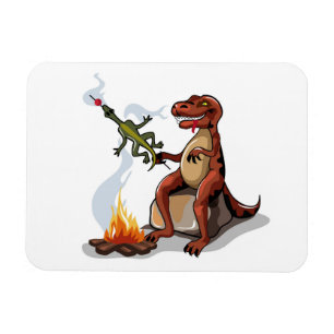 Tyrannosaurus Rex Cooking Food Over A Campfire. Magnet