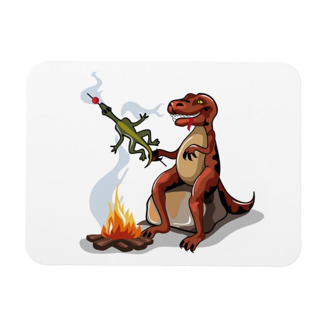 Tyrannosaurus Rex Cooking Food Over A Campfire. Magnet (Horizontal)
