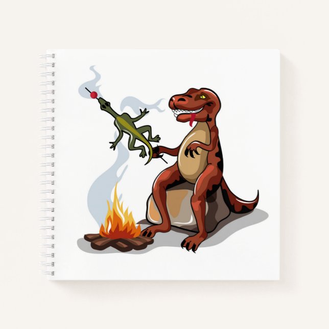 Tyrannosaurus Rex Cooking Food Over A Campfire. Notebook (Front)