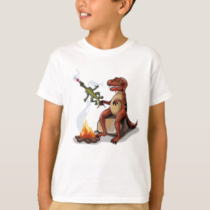 Tyrannosaurus Rex Cooking Food Over A Campfire. T-Shirt