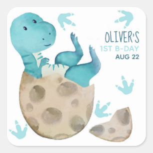 Tyrannosaurus Rex Dinosaur Boy 1st Birthday Party  Square Sticker