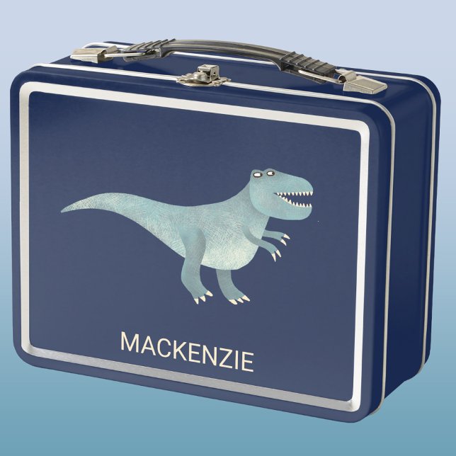 Tyrannosaurus Rex Dinosaur Personalized Metal Lunch Box (Fun Tryannosaurus Rex dinosaur personalized custom name metal lunchbox)