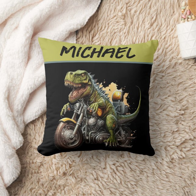 Tyrannosaurus Rex Dinosaur Riding a Motorcycle Cushion (Blanket)