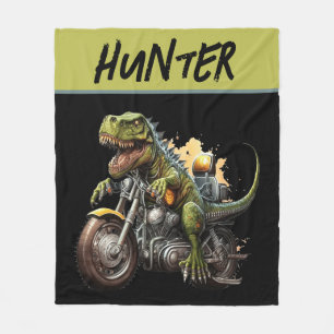 Tyrannosaurus Rex Dinosaur Riding a Motorcycle Fleece Blanket