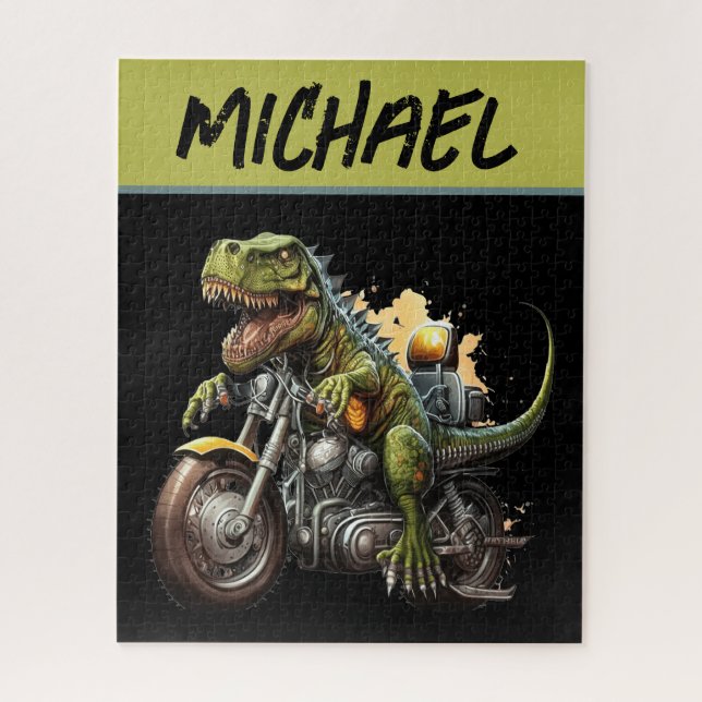 Tyrannosaurus Rex Dinosaur Riding a Motorcycle Jigsaw Puzzle (Vertical)