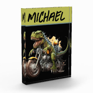 Tyrannosaurus Rex Dinosaur Riding a Motorcycle Photo Block