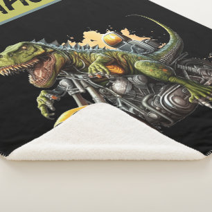 Tyrannosaurus Rex Dinosaur Riding a Motorcycle Sherpa Blanket