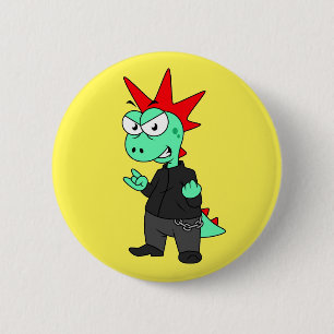 Tyrannosaurus Rex Dressed As A Punk. 6 Cm Round Badge