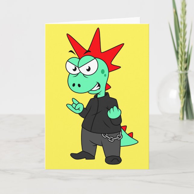 Tyrannosaurus Rex Dressed As A Punk. Card (Front)