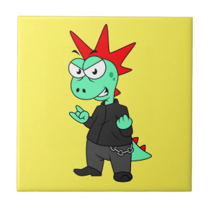 Tyrannosaurus Rex Dressed As A Punk. Ceramic Tile