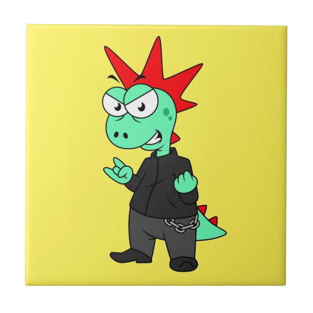 Tyrannosaurus Rex Dressed As A Punk. Ceramic Tile (Front)