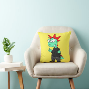 Tyrannosaurus Rex Dressed As A Punk. Cushion
