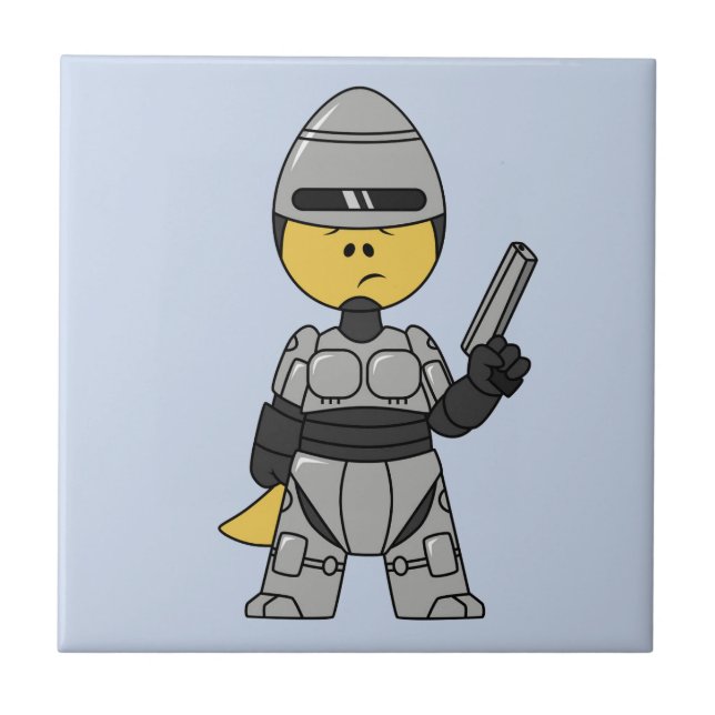 Tyrannosaurus Rex Dressed As Robocop. Ceramic Tile (Front)