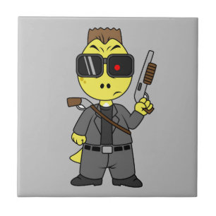 Tyrannosaurus Rex Dressed As The Terminator. Ceramic Tile