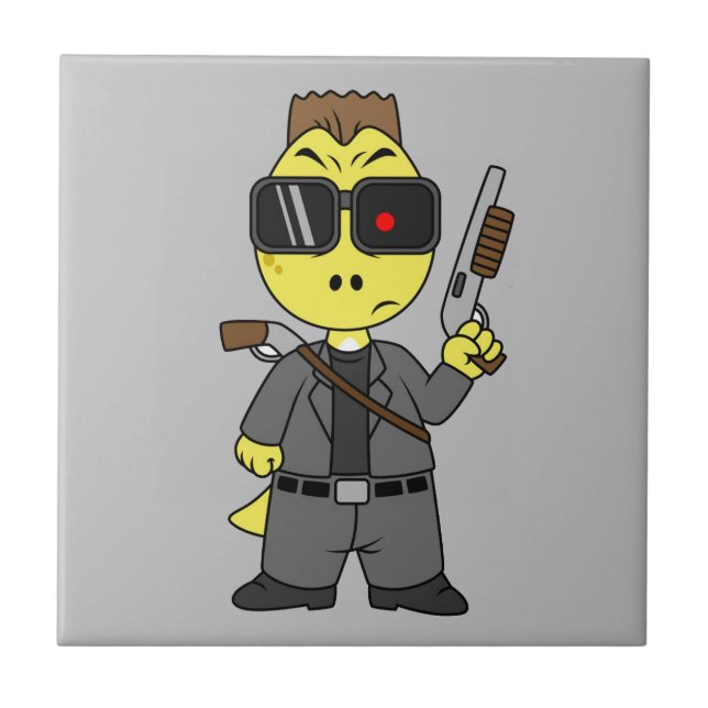 Tyrannosaurus Rex Dressed As The Terminator. Ceramic Tile (Front)