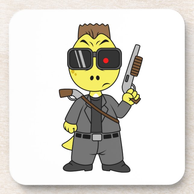 Tyrannosaurus Rex Dressed As The Terminator. Coaster (Front)
