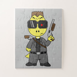 Tyrannosaurus Rex Dressed As The Terminator. Jigsaw Puzzle